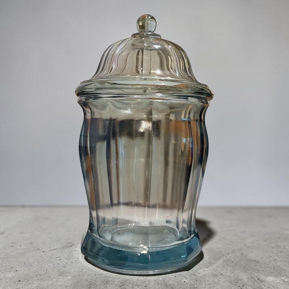 Indiana Glass Blue Apothecary Jar with Lid 10”x5.5